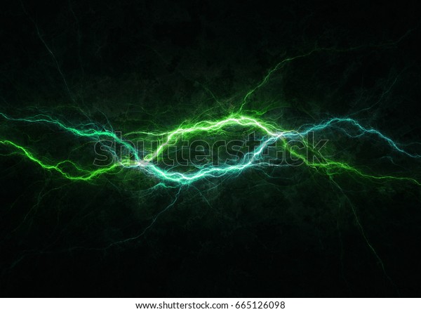 電気的背景に緑と青の落雷 のイラスト素材