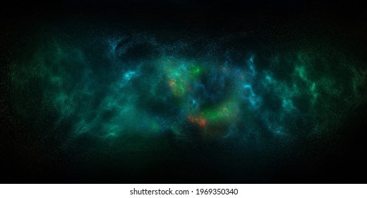 Green And Blue Space Background With Nebula And Stars. Environment 360 HDRI Map. Equirectangular Projection, Spherical Panorama. 3d Illustration. Colorful Outer Space