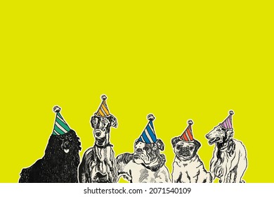Green border background dogs in birthday party, remixed from artworks by Moriz Jung