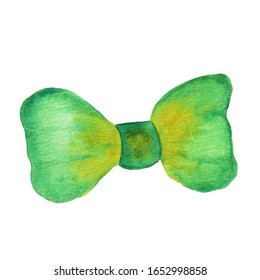 Green bow. Bow tie illustration. Watercolor hand-drawn painting on a white background isolated. Decorative element for fashion design and for St. Patrick's Day - Powered by Shutterstock