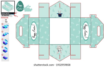 green box template for easter. wizard hat rabbit. picture doodle sketch