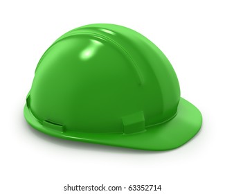 Green Builder's Helmet Isolated On White Background