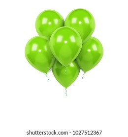 Green Bundle Of Baloons Isolated On White Background. 3D Illustration Of Celebration, Party Baloons