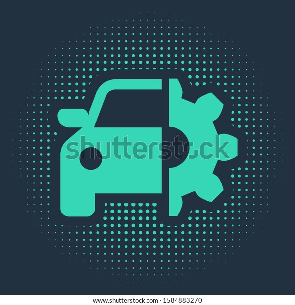 Green Car\
service icon isolated on blue background. Auto mechanic service.\
Mechanic service. Repair service auto mechanic. Maintenance sign.\
Abstract circle random dots.\
