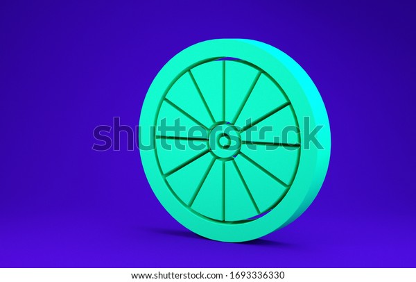 Green Car wheel icon isolated on\
blue background. Minimalism concept. 3d illustration 3D\
render