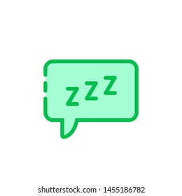 Green Cartoon Speech Bubble With Zzz Logo. Simple Flat Style Trend Modern Logotype Graphic Art Design Isolated On White Background. Concept Of Snoring Chat Sticker And Popup Message Like Resting