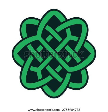 Green celtic knot pattern symmetrical interlocking
