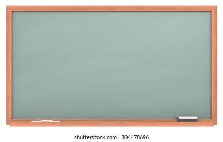 Green Chalkboard. Blank chalkboard with wooden frame. Chalk dust surface. Copy Space.