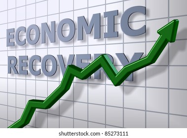 A Green Chart Arrow In Front Of An Economic Recovery Graph / Economic Recovery