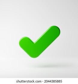 Green Check Mark Icon Isolated Over White Background. 3D Rendering.