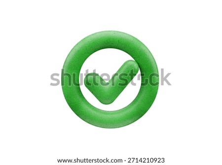 Green Check Mark Inside Circular Outline Symbol Isolated on White Background