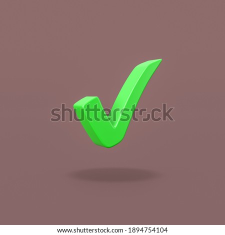 Green Check Mark on Flat Dark Red Background with Shadow 3D Illustration