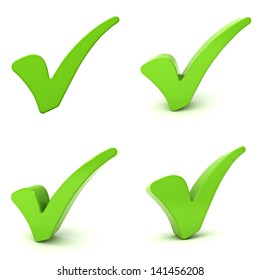 Green Check Marks Isolated Over White Background