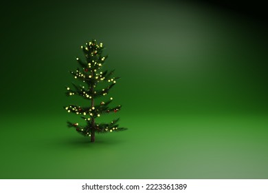 Green Christmas tree. christmas tree in green background, presentation, cosmetic. Merry Christmas, Xmas, new year, Happy Christmas, happy new year, 3D rendering