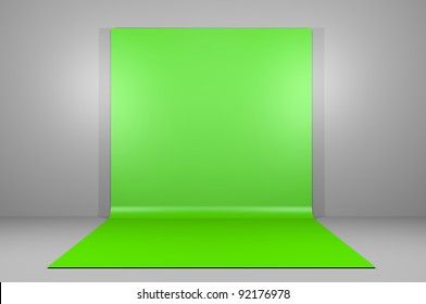 Green Or Chroma Key Backdrop In Empty Room