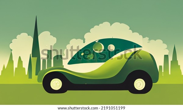 A green city with green travel, electric car, green\
car, ecological city