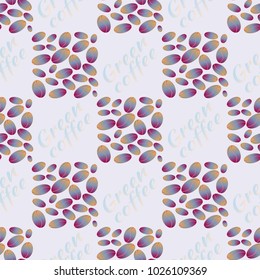 Green coffee bean seamless pattern background. Illustration with text.