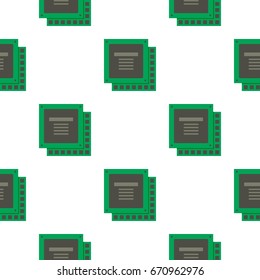 Green computer CPU processor chip pattern seamless flat style for web  illustration