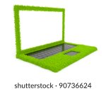 Green computer laptop of grass 3D. Isolated on white background