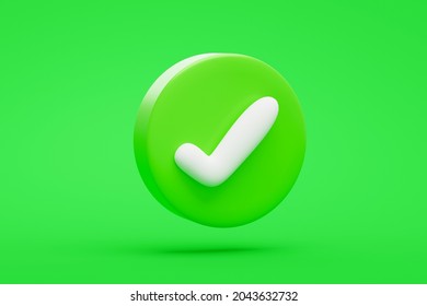 Green Correct mark icon button or symbol  on green background 3D rendering
