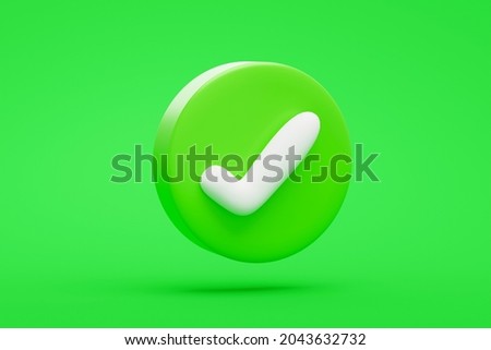Green Correct mark icon button or symbol  on green background 3D rendering