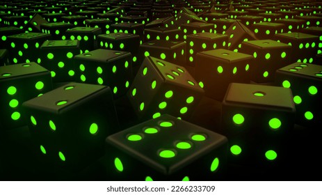 Green creative backdrop of gamble dices randomize - abstract 3D illustration