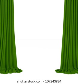 Green Curtains On The White Backround