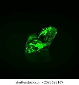 Green Dazzling Diamond On Black Background. 3D Render