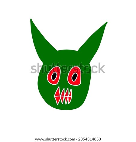 Green devil face with red eyes isolated on white background. Stock photo © 