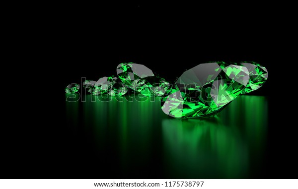 Green\
Diamond Group In Dark Background, 3d\
illustration.
