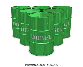 Green Diesel Barrels Isolated On White Background