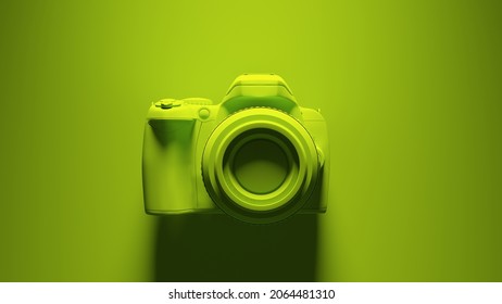 Green DLSR Camera with Green Background 3d illustration render