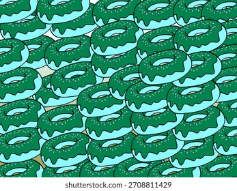 Green Donut Pattern: Delicious Glazed Ring Dessert Background