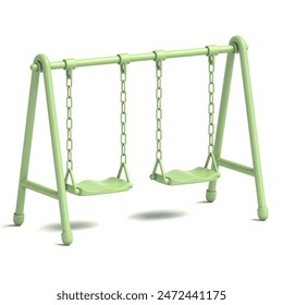 Green double children swing 3D rendering illustration isolated on white background