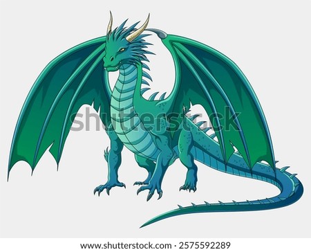 Green dragon on a white background. Vector illustration of a dragon.
