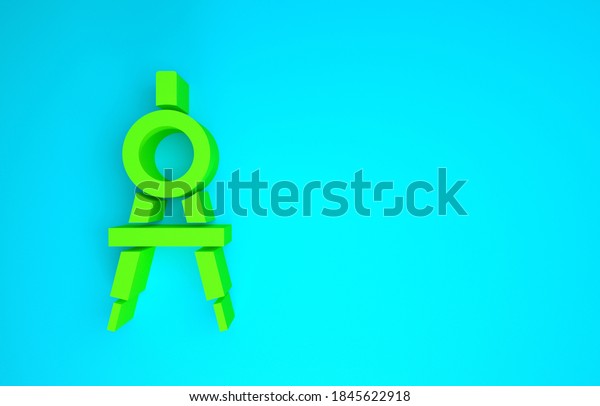 Green Drawing compass\
icon isolated on blue background. Compasses sign. Drawing and\
educational tools. Geometric instrument. Minimalism concept. 3d\
illustration 3D\
render.