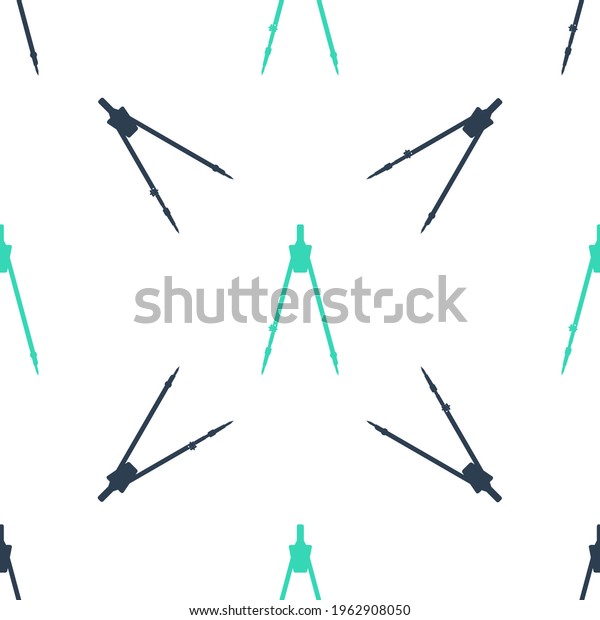 Green Drawing compass icon\
isolated seamless pattern on white background. Compasses sign.\
Drawing and educational tools. Geometric instrument. Education\
sign.