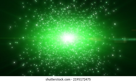 Green Dust Particles Explosion, Light Ray Beam Effect.