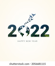 Green earth 2022. New Year 2022 green recycling and save our planet and earth environment. World water day, Earth day 2022 concept. Happy New Year.123