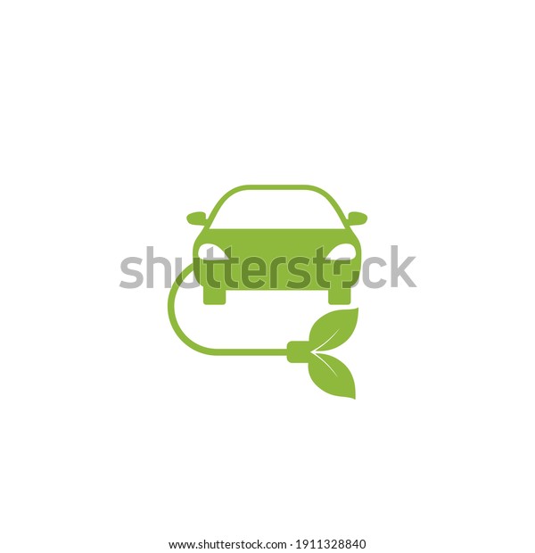 Green eco car\
icon isolated on white\
background