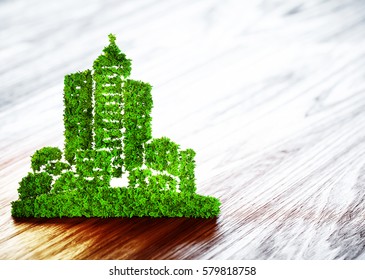 Green ecology city development icon on wooden background. 3d illustration. - Powered by Shutterstock