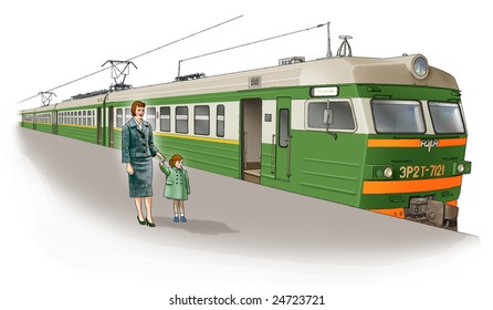 The green electric train to be at platform