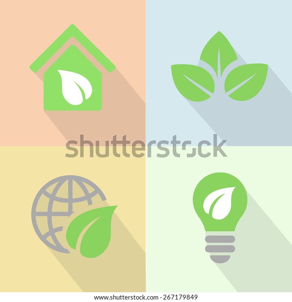 Green energy eco\
icons poster flat style\
