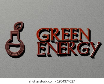 Green Energy Icon And Text On The Wall, 3D Illustration