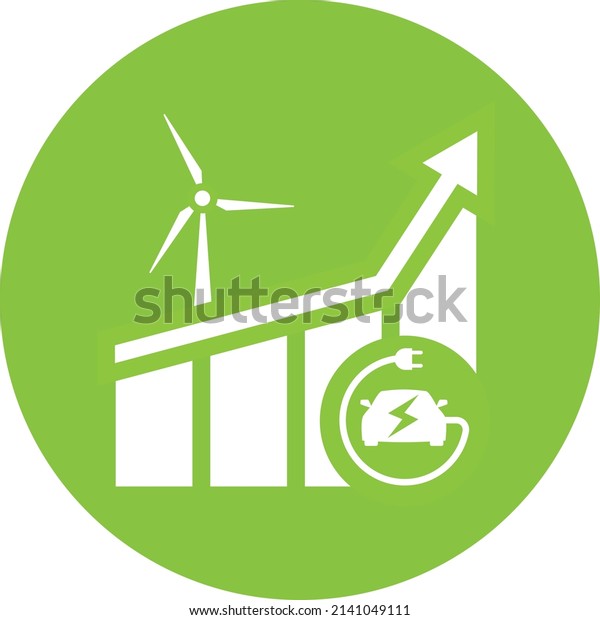 Green energy illustration. Electric\
car, wind generator and growth graph. Electric transport and\
renewable energy. Increase in the fleet of electric\
vehicles
