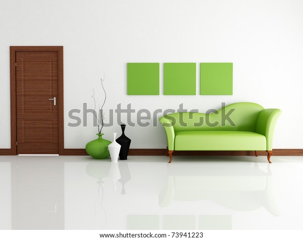 Green Fashion Couch Modern Lounge Wooden Stock Illustration 73941223