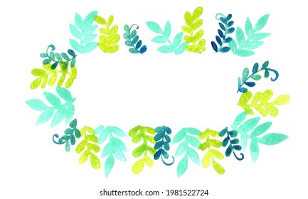 Green Fern Leaves Rectangle Wreath Watercolor Hand Painting For Decoration On Organic And Natural Cocept.