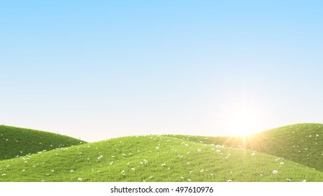 Green field. 3D rendering