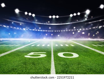 green field in american football stadium. ready for game in the midfield. 3D Illustration