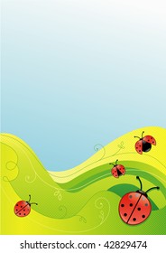 Green field ladybug background
